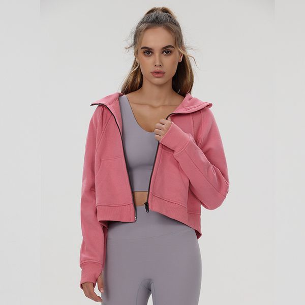 

ll women yoga jacket hooded long sleeves outfit solid color full zipper gym jackets shaping waist fitness jogger outfit sportswear for lady