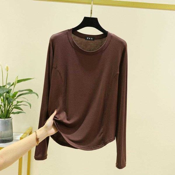 

modal long sleeve bottoming t shirt womens spring and autumn stitching slim fit, White