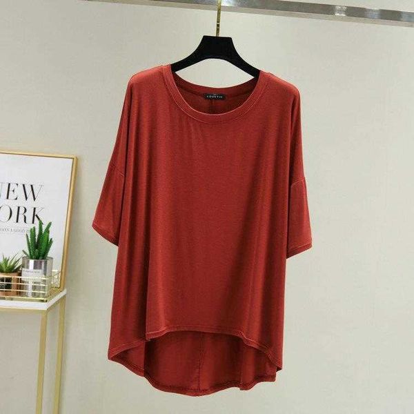 

korean style loose t shirt womens summer thin modal mid sleeve large size, White