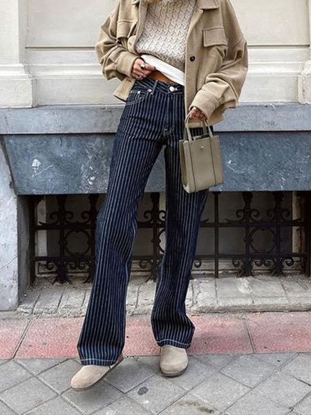 

women's jeans nlzgmsj vintage for 2023 striped denim work pant jeans 230331, Blue
