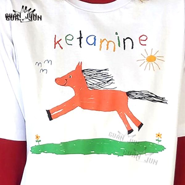 

men's t-shirts ketamine vintage t shirt horse y2k graphic tees oversized t-shirts for women men clothing harajuku retro tshirts 230331, White;black