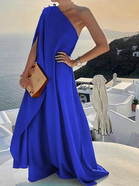 

women's swimwear elegant sleeveless loose irregular chic dress women slanted shoulder solid off sundress cover up 230331, White;black