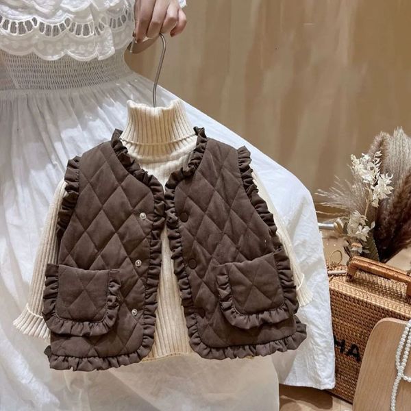 

waistcoat autumn winter children s ruffle vest girls thickened single breasting warm plush coat 230331, Camo
