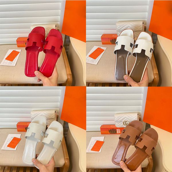 

2023 designer womens slippers casual sandals luxury fashion adhesive summer pink leather genuine flat heel outside matching indoor slides wo, Black