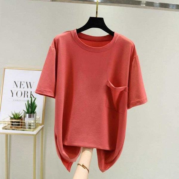 

summer loose short sleeves pocket t shirt for women korean style large size all, White