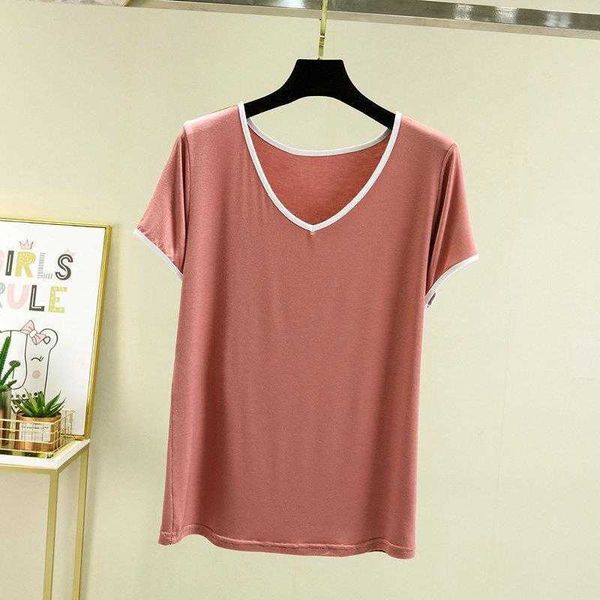 

womens covered short sleeved t shirt summer thin modal inner v neck bottoming, White