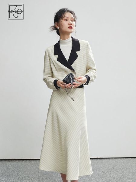 

two piece dress ziqiao highend lady style twopiece suit women spring autumn design graceful short blazer high waist skirt female 230331, White