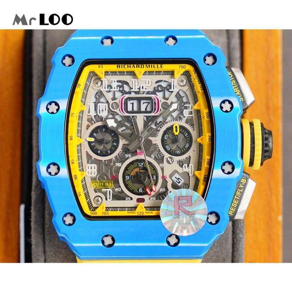 

luxury mechanical watch richar mills rm11-03 fully automatic mechanical movement sapphire mirror rubber watchband 73f2, Slivery;brown