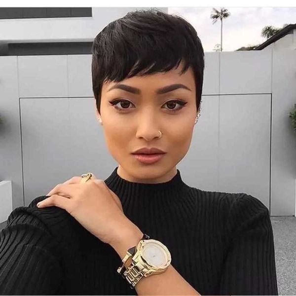 

synthetic wigs wig women s short hair oblique bangs straight fashion wig set 230303, Black