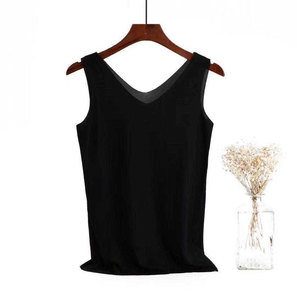 

ice silk tanks double v neck sling vest female summer thin type mask outer wear, White