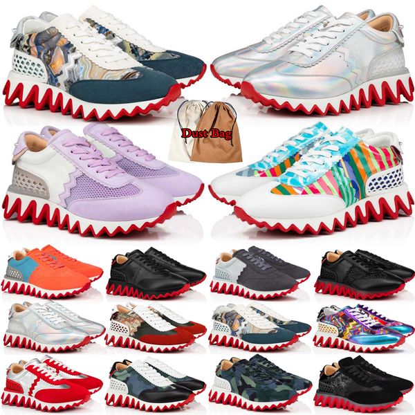 

{dust bag}esigner women shoes loubishark shoes sneakers genuine leather outdoor couple sports shoes men women casual fashion trainers luxury, Black