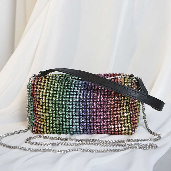 

shoulder bags mini rainbow rhinestone gradient tote for women winter designer brands underarm crossbody party handbags 230322