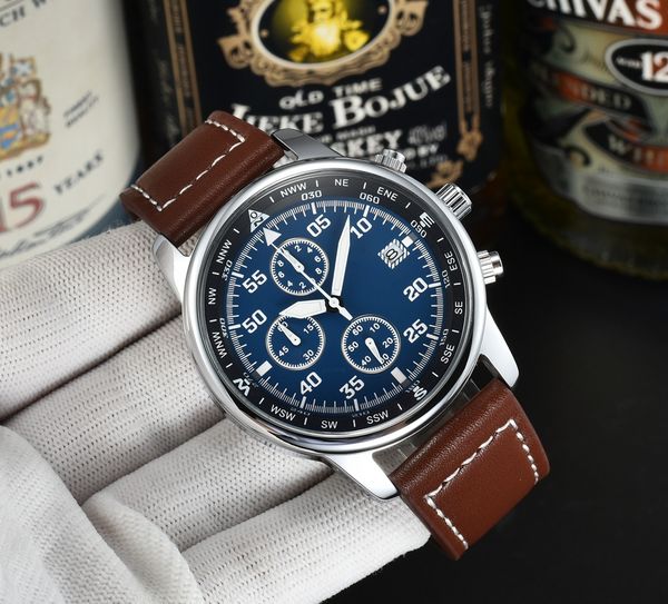 

citize wrist watches for men 2023 mens watches six needles all dials work quartz watch luxury brand chronograph clock fashion leather strap, Slivery;golden