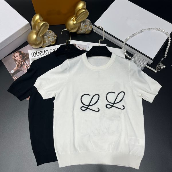 

knitted short sleeve women kinitted t-shirts summer design sense black white tees letter knitted