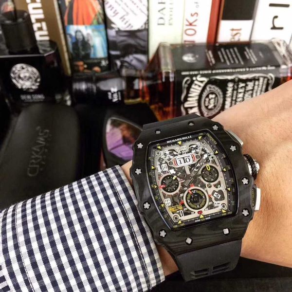 

luxury mechanical watch richar mills rm11-03 swiss automatic movement sapphire mirror imported rubber watchband but5, Slivery;black