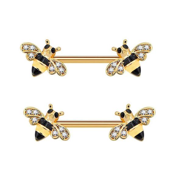 

bee nipple barbell 14g yellow epoxy cz nipple ring surgical steel body piercing jewelry nipple barbell jewelry, Silver