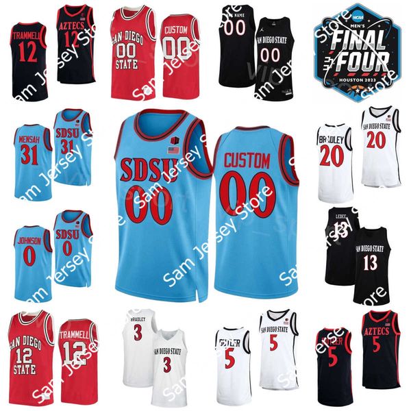 

san diego state aztecs 13 jaedon ledee jersey college basketball 2023 final four 3 micah parrish 0 keshad johnson 31 nathan mensah matt brad, Black