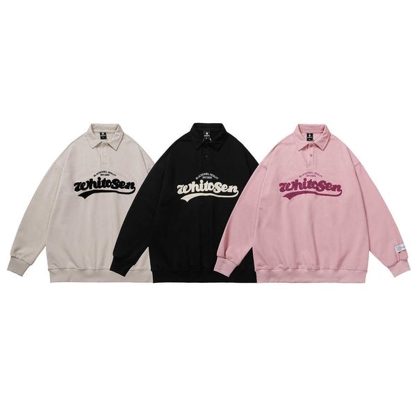 

american small academy style letter print half high collar button polo sweater coat, Black;white