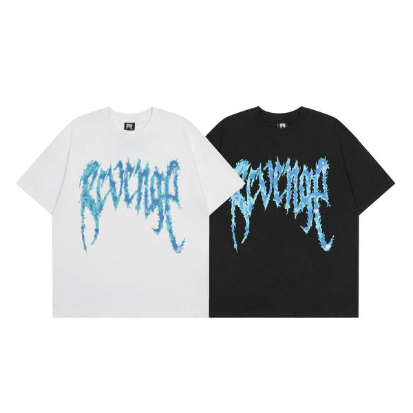 

revenge vintage avenger blue flame letter thorn print trend high street fog short sleeve t-shirt, Black;white