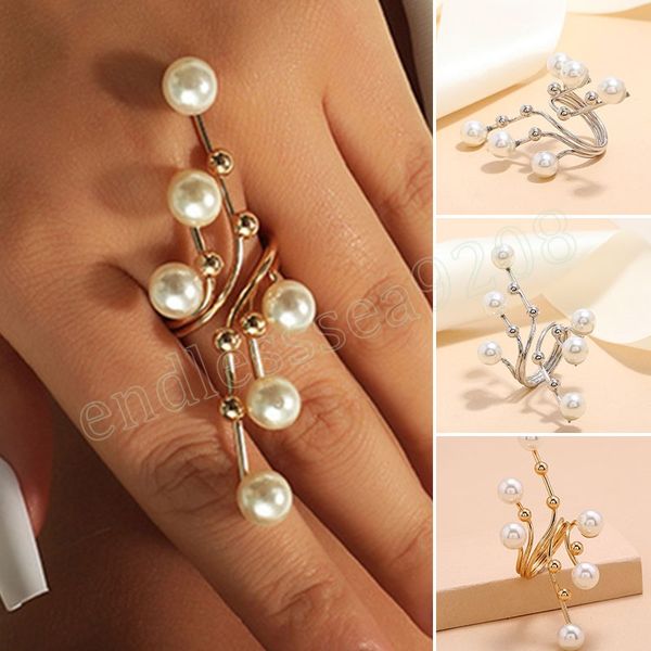

trendy oversize multi pearl rings for women lady irregular double layer pearl charm open ring korean wedding party jewelry, Silver