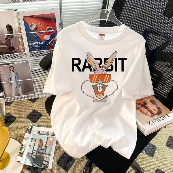 

large women's casual round neck fashion cartoon print women's t-shirt, White;black