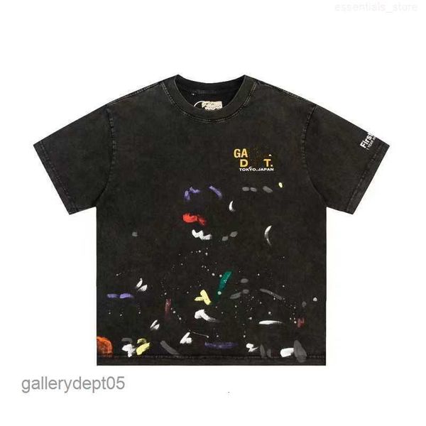 

men's t shirts heavy industry galleryes depte ink splashing graffiti washing water short sleeve street loose round neck large, White;black