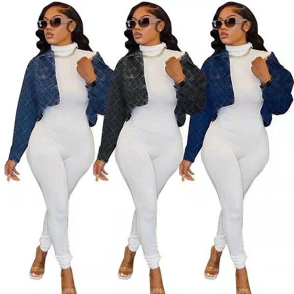 

women's dd5557 new jacket high end jacquard denim coat, Black;brown