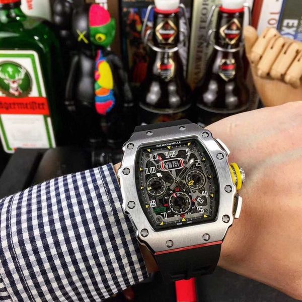 

luxury mechanical watch richar mills rm11-03 swiss automatic movement mirror sapphire imported rubber vpvn, Slivery;brown