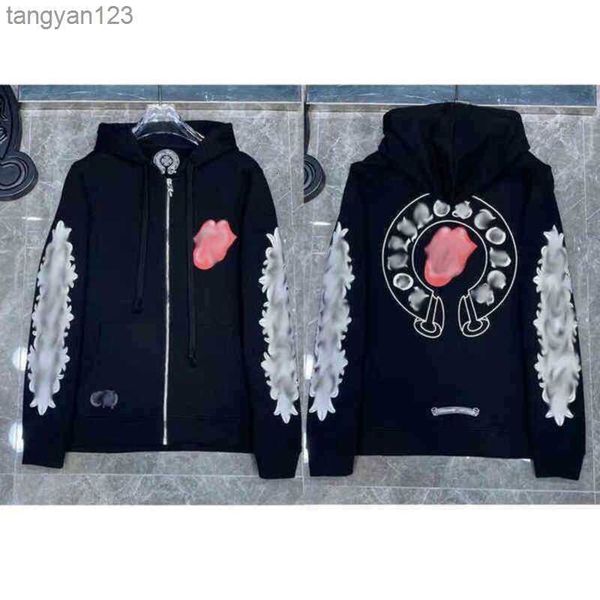 

men's hoodies sweatshirts new chrome mens designer fashion classic brand ch loose hoodie horseshoe sanskrit print luxury jacket pullove, Black