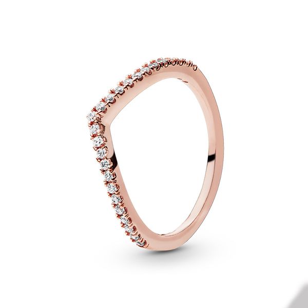 

gold plated sparkling wishbone ring for pandora authentic sterling silver wedding designer rings jewelry for women girlfriend gift love ring, Slivery;golden