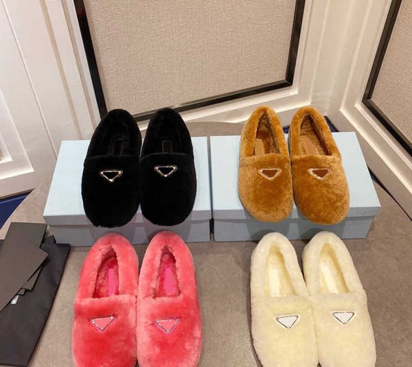 

casual shoes p's triangular standard slippers flat bottom lefu keep warm and wear pea woolen shoes for women in winter, Black
