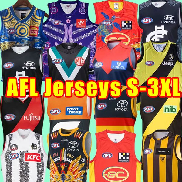 

football jersey 2023 2024 afl crows essendon bombers jerseys port adelaide brisbane lions fremantle dockers tank gold coast suns hawthorn ha, Black;gray