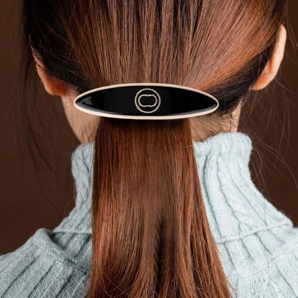 

luxury barrettes designer womens girls hairpin brand black and white classic one word spring clip fashion hair clip, Black;brown