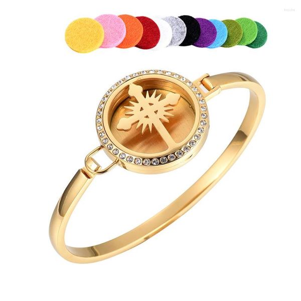 

designer bracelet bangle flower cross essential oil diffuser stainless steel fragant perfume locket pendant stianless crystal aromathrapy, Black