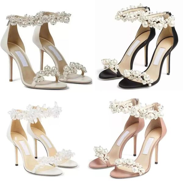 

summer luxury women's sandals genuine leather rhinestone pearl shiny stiletto heels elegant women show unique noble charm eu35-43, Black