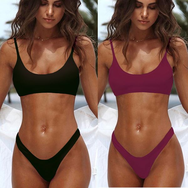 

women's swimwear solid red micro bikini set women swimming suit padded bra biquini twopiece thong bathing brazilian swimsuit 230331, White;black