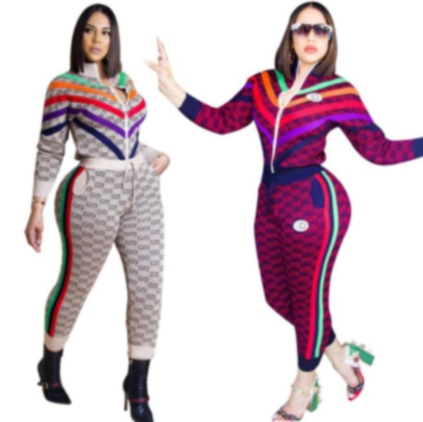 

women's tracksuits stripes designer cardigan sweat pants two piece sets, Gray