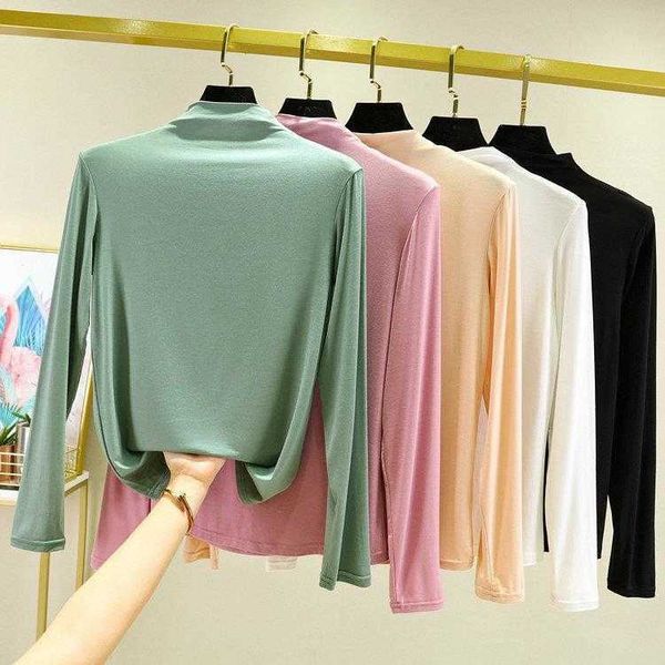 

modal cotton half turtleneck bottoming shirt womens inner match slimming spring, White