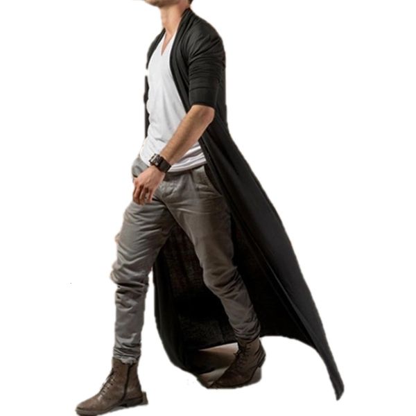 

men's trench coats fashion solid color long sleeve cardigan anklelength thin open front coat jacket autumn casual outerwear 230331, Tan;black