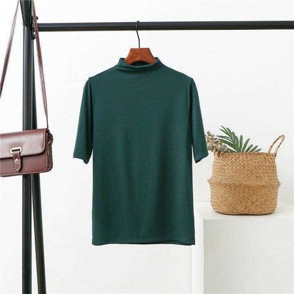 

spring and summer modal half turtleneck bottoming shirt womens three quarter, White