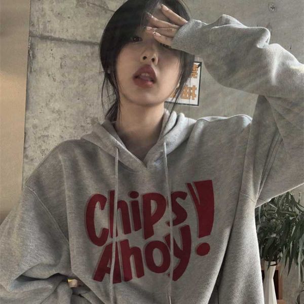 

houzhou vintage harajuku fleece hoodies women oversized autumn winter sweatshirt streetwear korean fashion gray hooded aesthetic p230331, Black