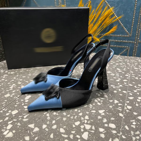 

2023 fashion dress shoes diamond decorated ring buckle flat high heels pointy crystal diamond sandals pumps blue stilettos shine toe tip ita, Black