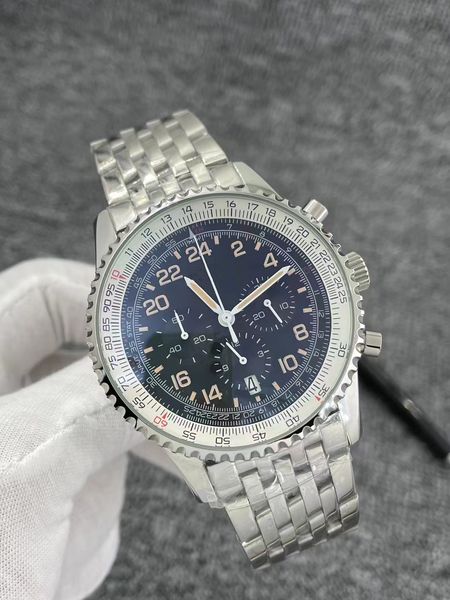 

wristwatches for men 2023 new mens watches diameter all dial work quartz watch navitimer 1884 luxury brand chronograph clock steel belt men, Slivery;brown