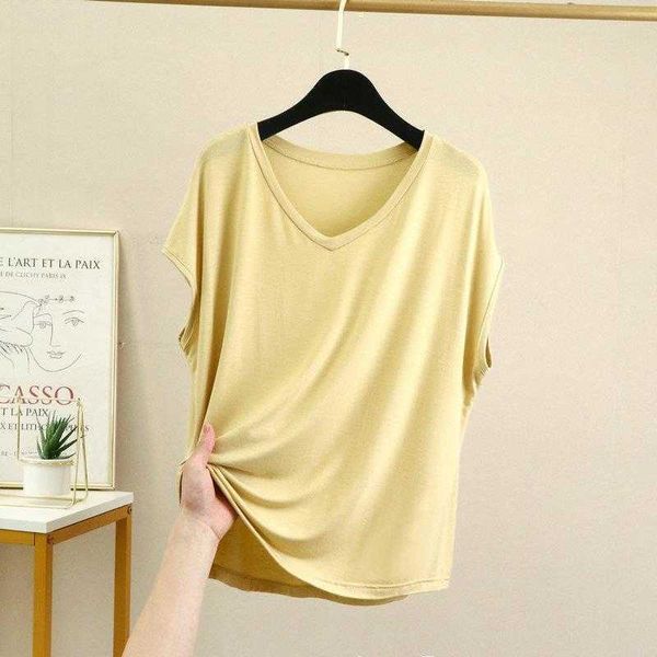

modal sleeveless t shirt womens summer thin v neck under sleeve loose solid, White