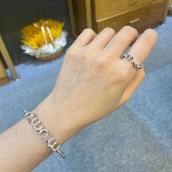 

designer bracelet chain jewelry mius full diamond silver letter open copper band steel stamp, Black