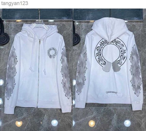 

classic fashion luxury mens zipper ch hoodies designer horseshoe sanskrit cross print pullover hooded coat sweatshirts sweater women loose, Black