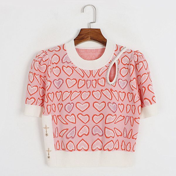 

320 l 2023 autumn sweaters women's pullover pink beads sweater crew neck short sleeve brand same style women's dl, White;black