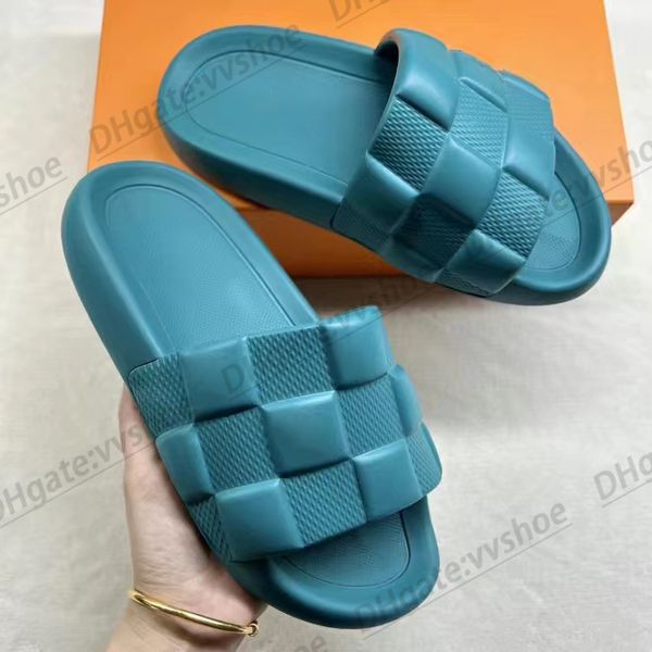 

luxury slide designer woman slipper for men waterfront mule maxi damier rubber check foam shoe summer outside beach flat sandal, Black