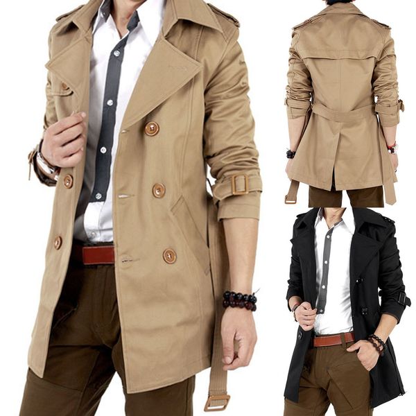 

men's trench coats men doublebreasted turndown collar slim cardigan autumn jacket for daily wear 230331, Tan;black