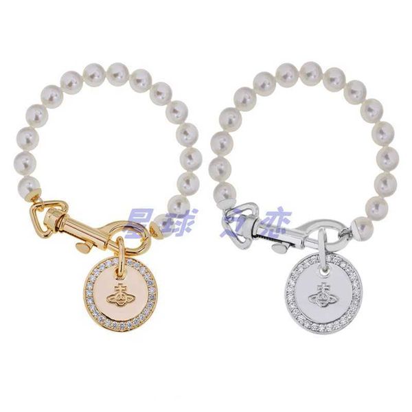 

western empress dowager vivian same zircon round brand pearl bracelet light luxury temperament ins network red star, Golden;silver